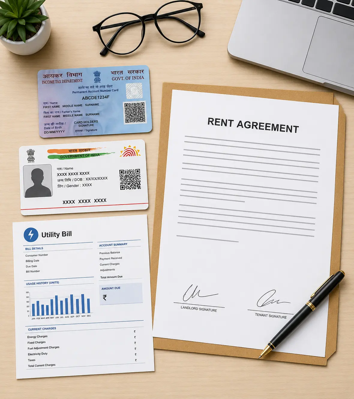 Documents required for company registration in India including PAN card, Aadhaar and utility bill